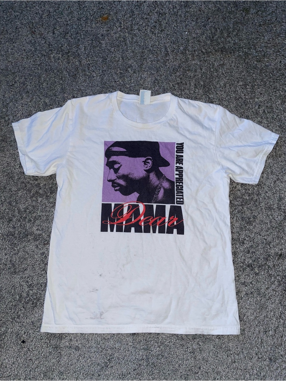 Tupac White Graphic Tee with Purple & Black Portrait Print vintage